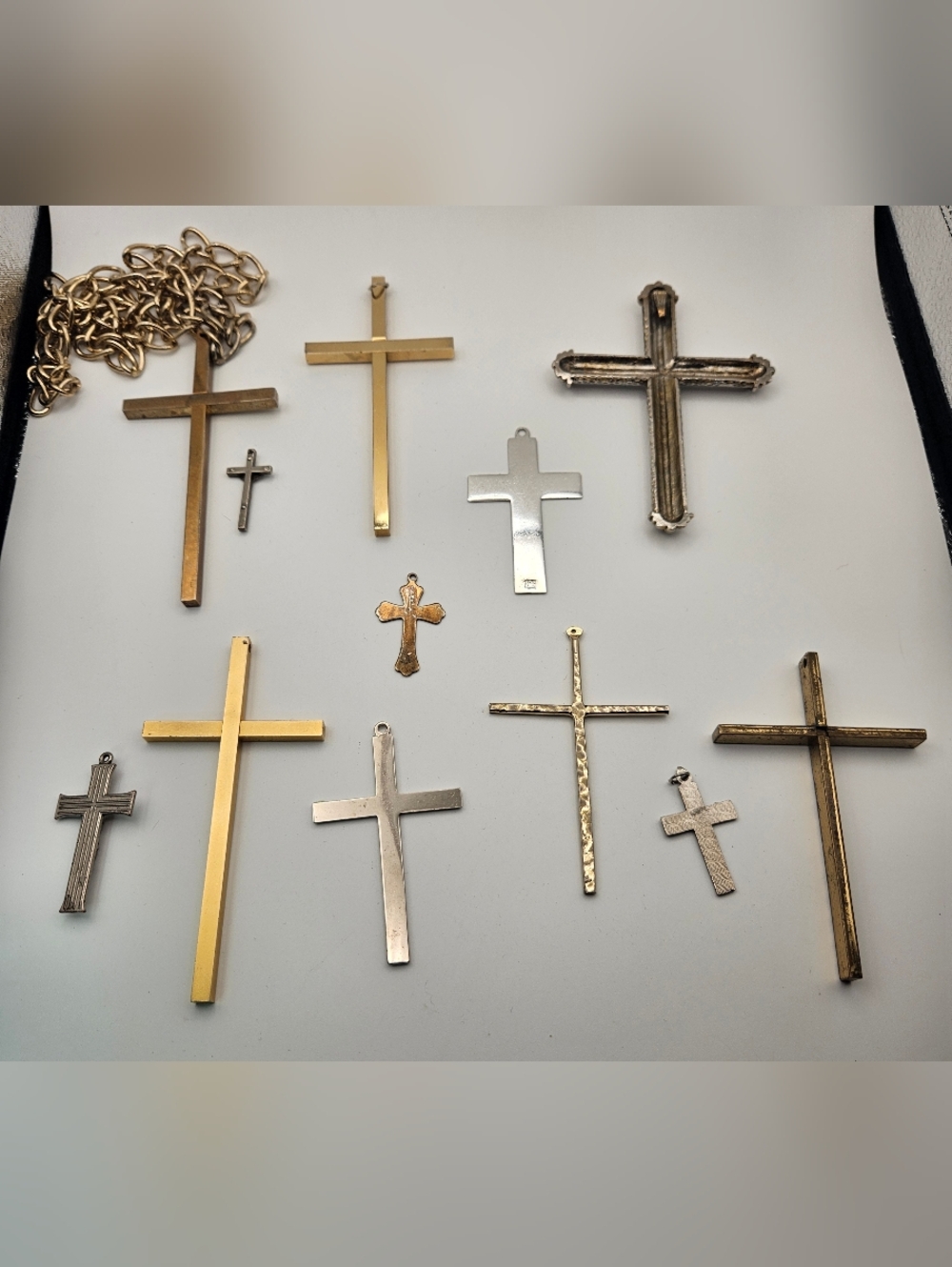 Vintage to Modern Cross Pendant Lot - 12pc Large & Small Crucifix Jewelry DIY